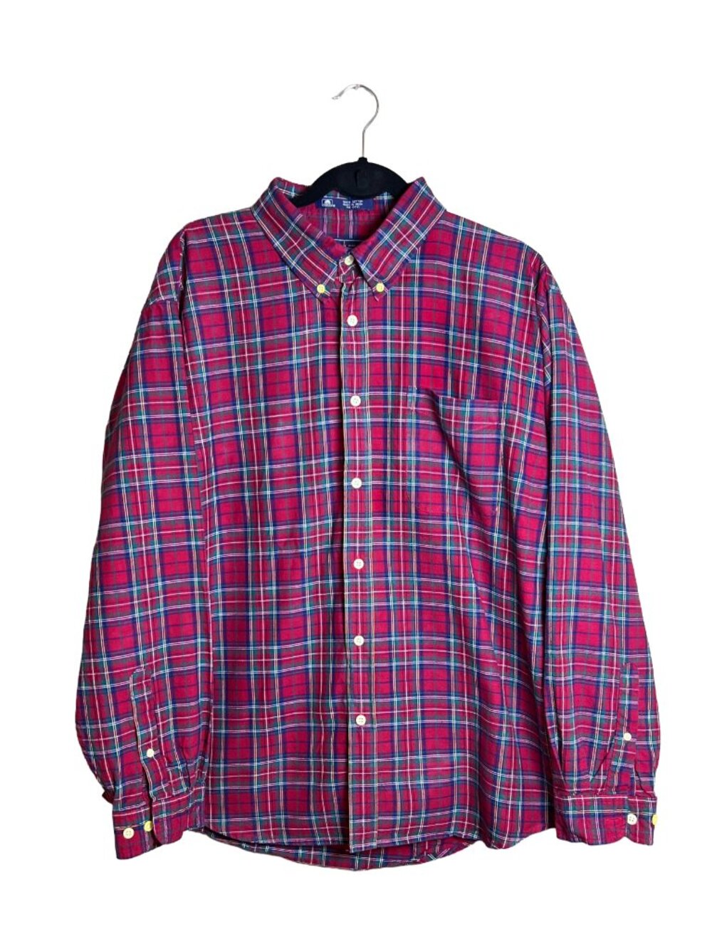John Ashford Plaid Flannel‎ Shirt Red XL Vintage 90s Grunge